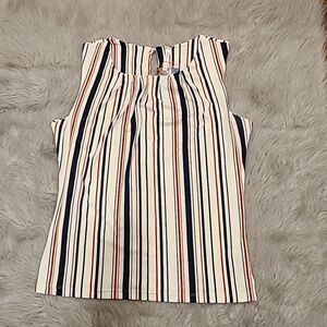NWT D.N.A couture white, blue and red stripped stretchy tank top size large